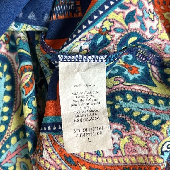 Renee C. No iron Large Paisley Chevron V-Neck 3/4 Sleeve Vibrant Boho Blouse top - Picture 10 of 11